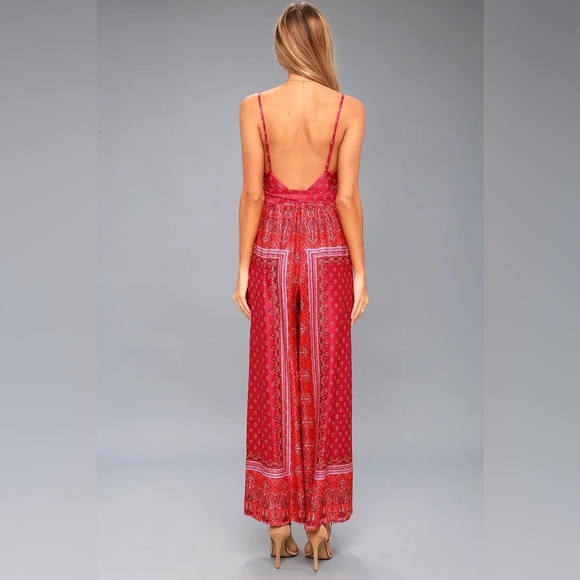 Free People Silk Like Printed Boho Jumpsuit Size 4 - Picture 6 of 9